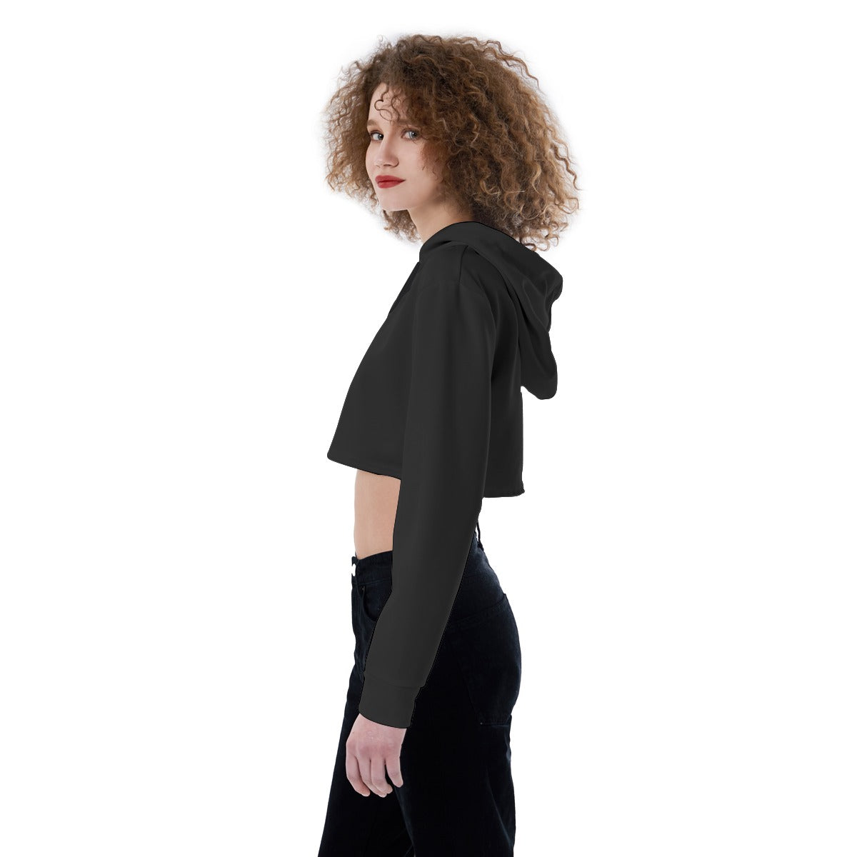 Women's Crop Top Hoodie (BLACK)