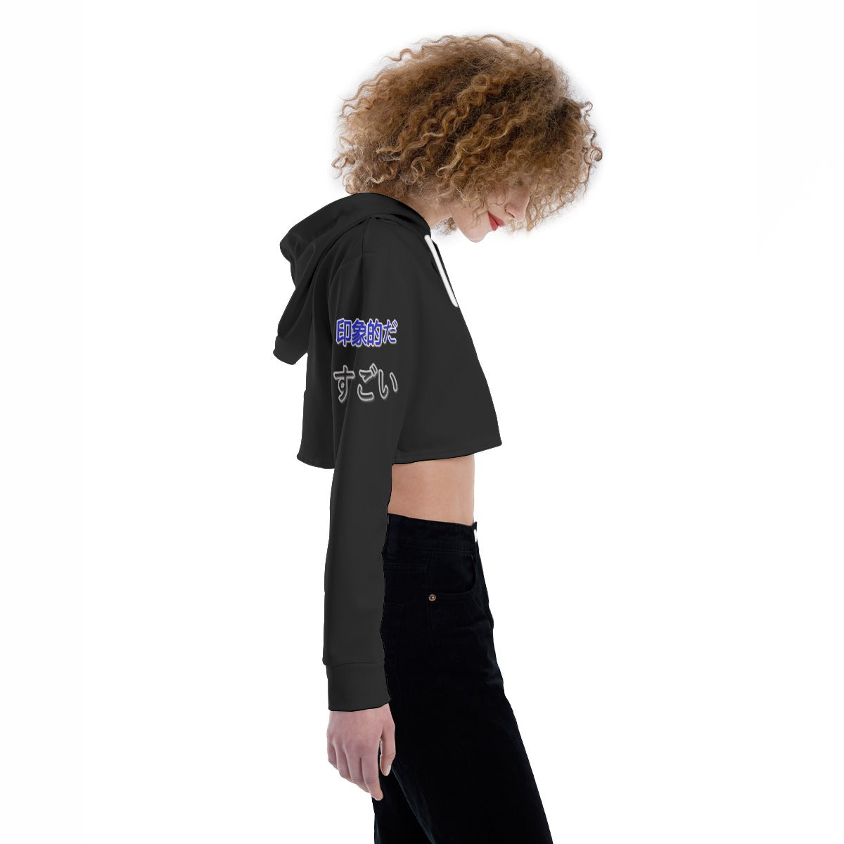 Women's Crop Top Hoodie COOL LOGO (BLACK)