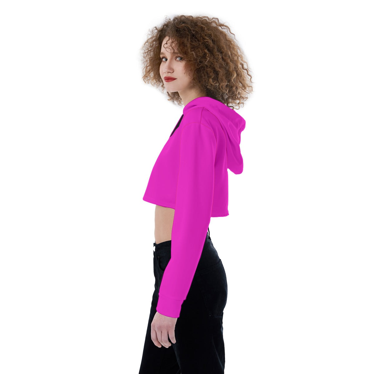 Women's Crop Top Hoodie (HOT PINK)