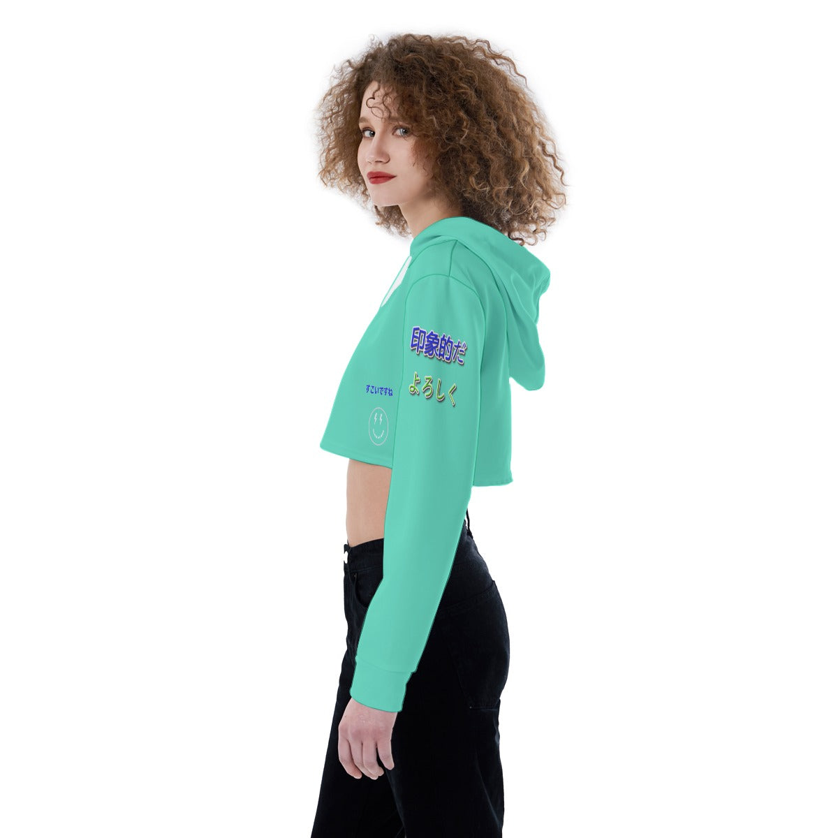 Women's Crop Top Hoodie COOL LOGO (OCEAN BLUE)