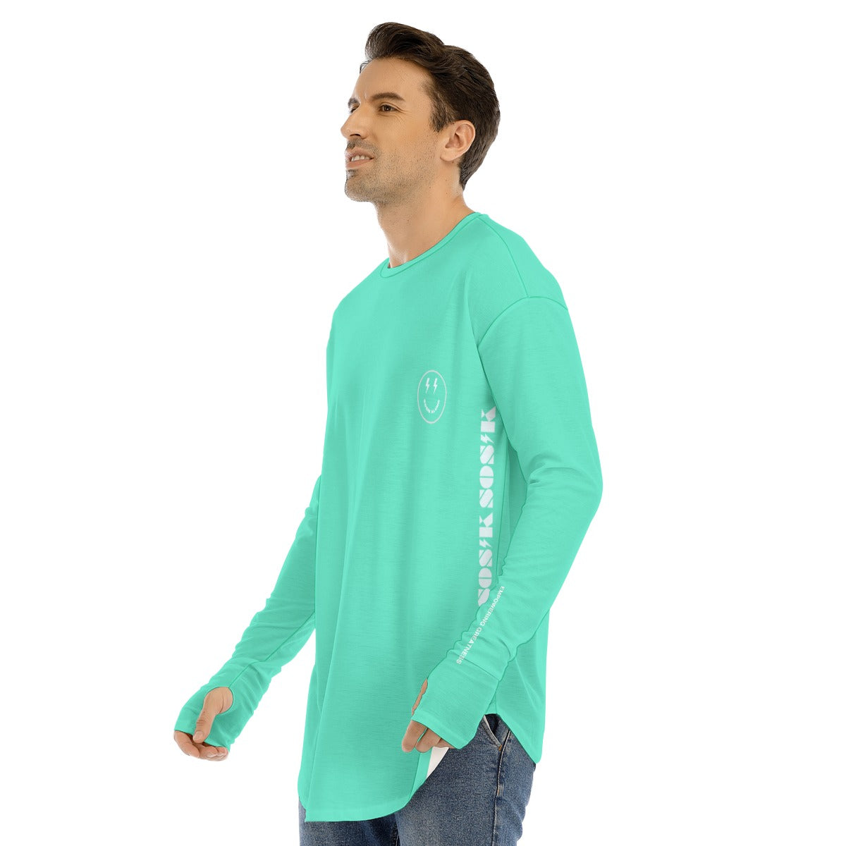 Men's Long Sleeve T-shirt SMALL CHEST LOGO (TEAL)