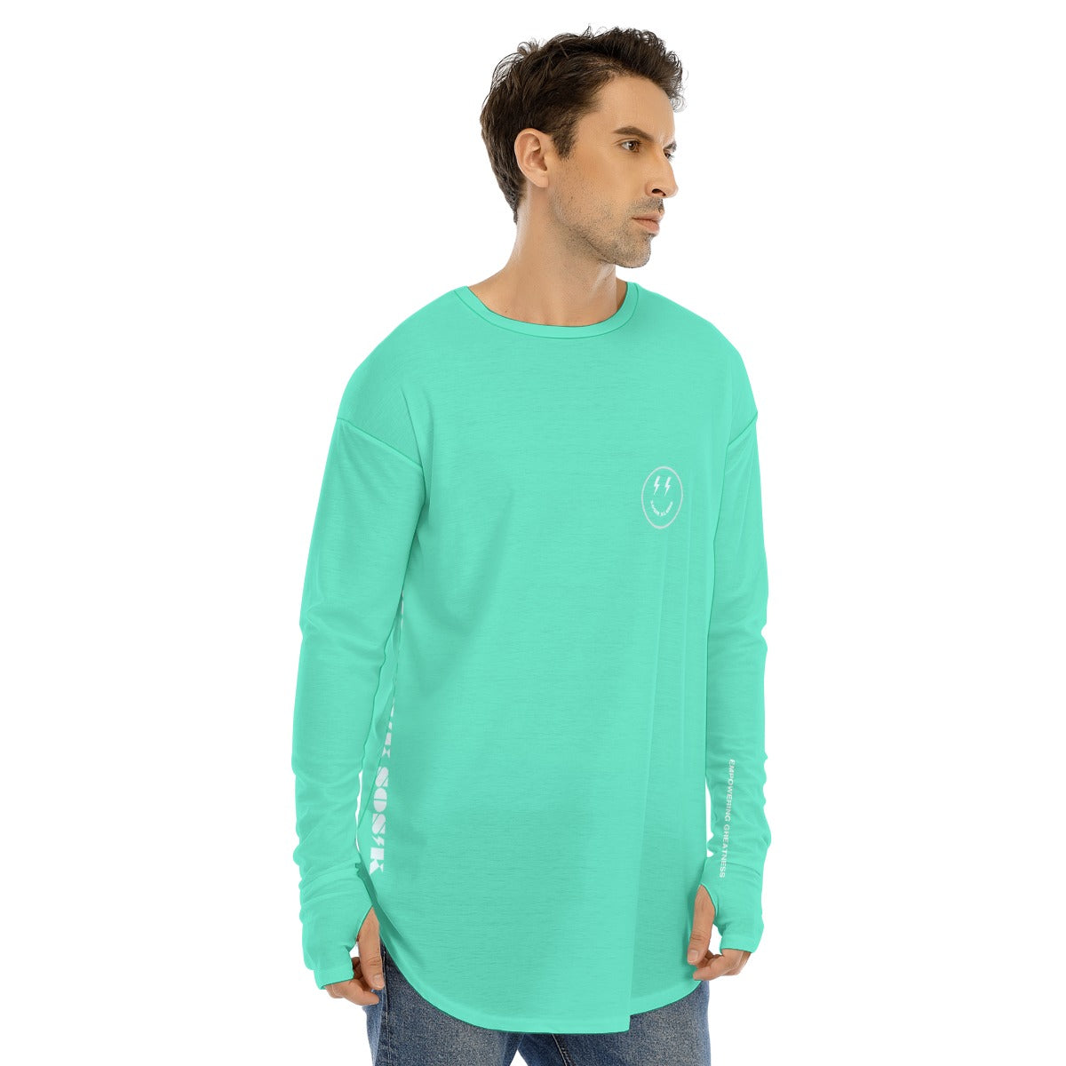 Men's Long Sleeve T-shirt SMALL CHEST LOGO (TEAL)