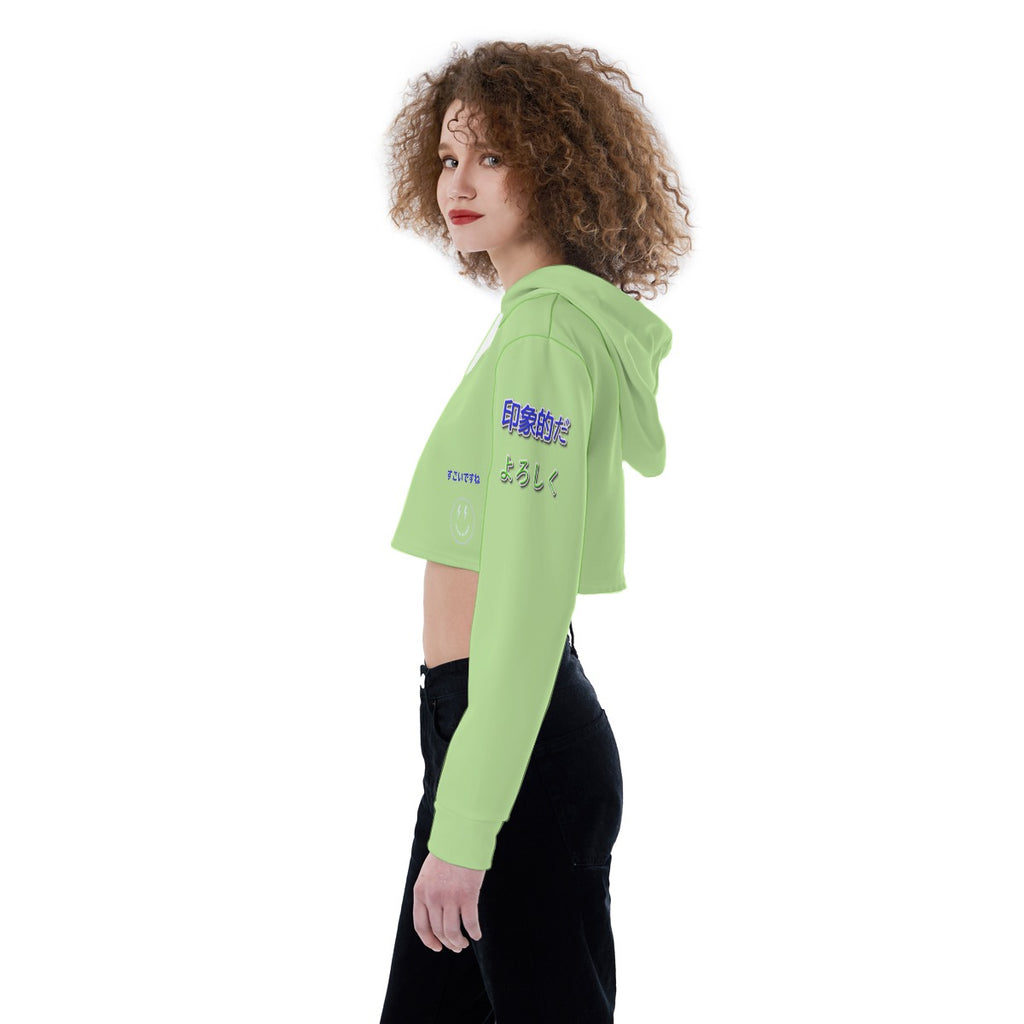 Women's Crop Top Hoodie COOL LOGO (GREEN)