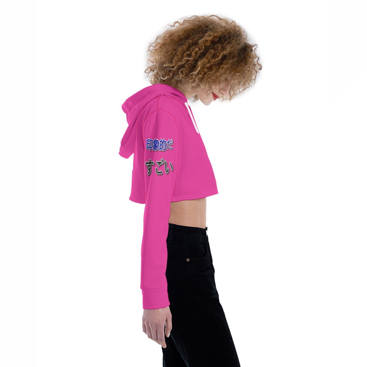 Women's Crop Top Hoodie COOL LOGO (HOT PINK)